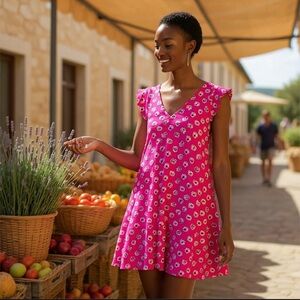 LOFT Flutter Sleeve Double V Neck Swing Dress